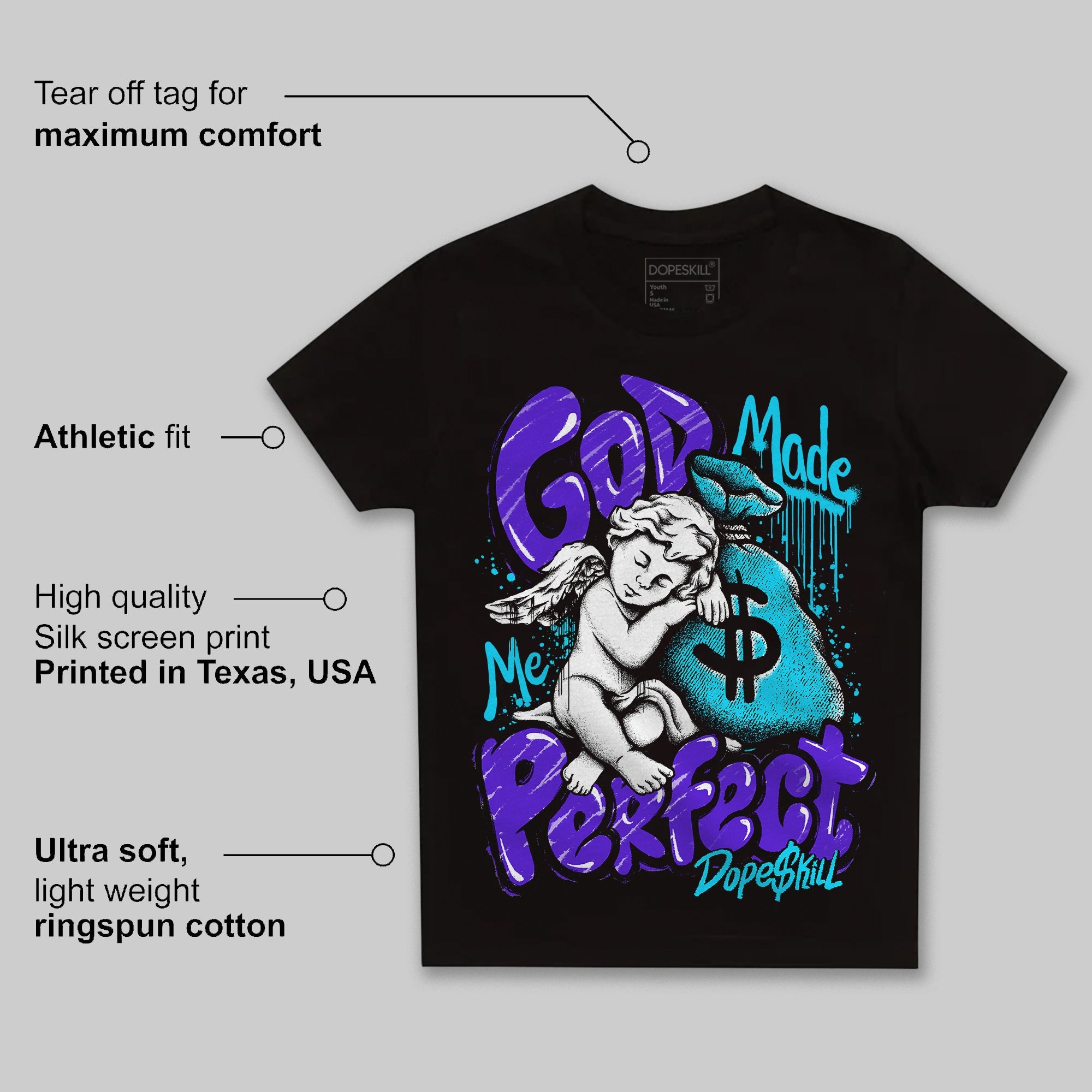 Aqua 6s superstreetwear Toddler Kids T-shirt God Made Me Perfect Graphic