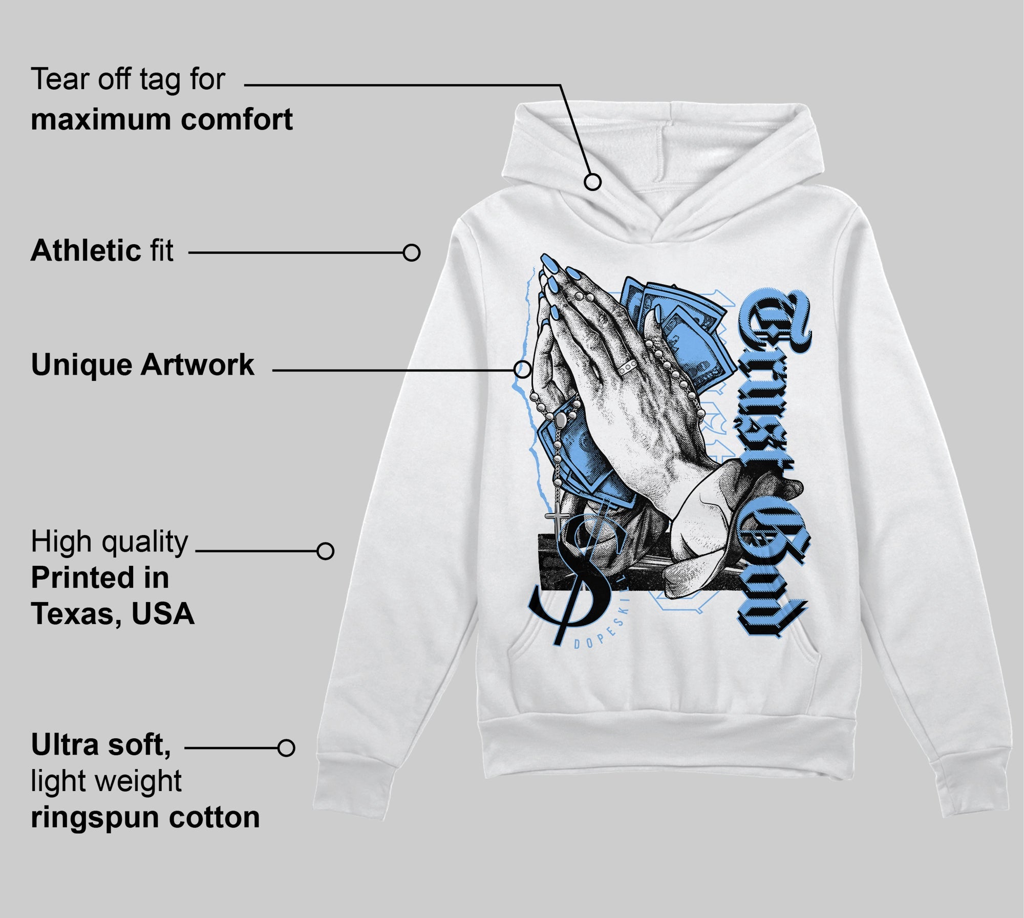 Powder Blue 9s superstreetwear Hoodie Sweatshirt Trust God Graphic