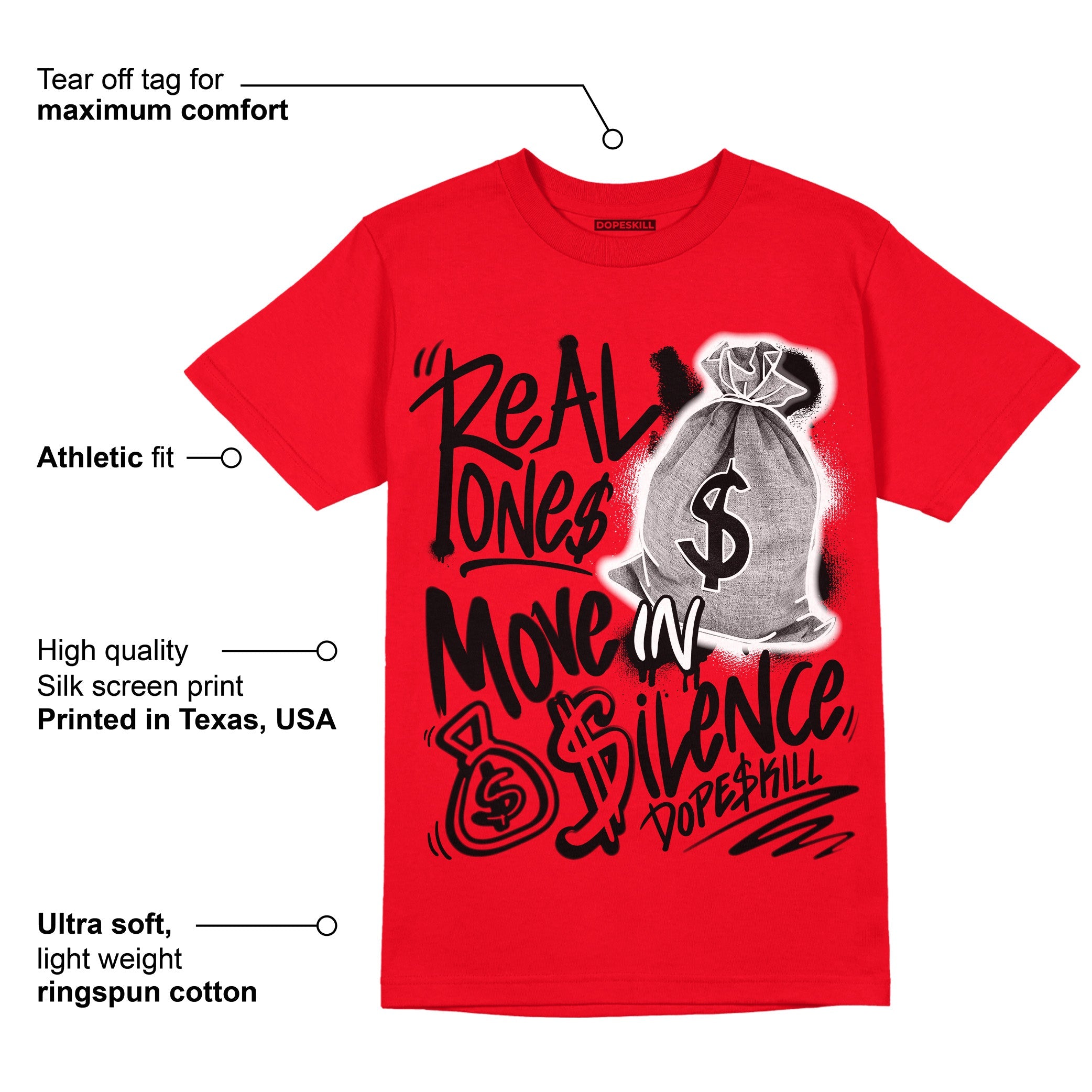 AJ 4 Red Thunder superstreetwear Red T-shirt Real Ones Move In Silence Graphic