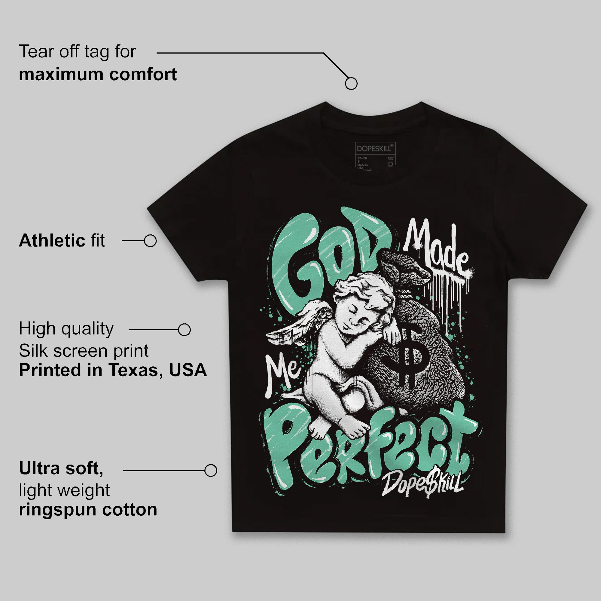 Green Glow 3s superstreetwear Toddler Kids T-shirt God Made Me Perfect Graphic