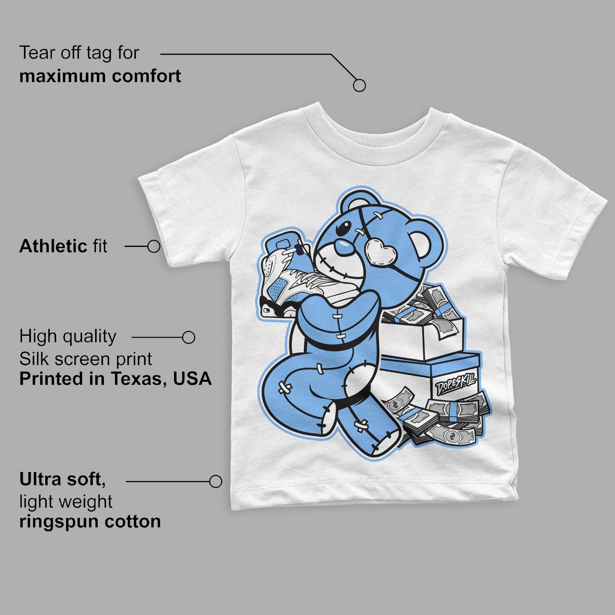 University Blue 6s superstreetwear Toddler Kids T-shirt Bear Steals Sneaker Graphic