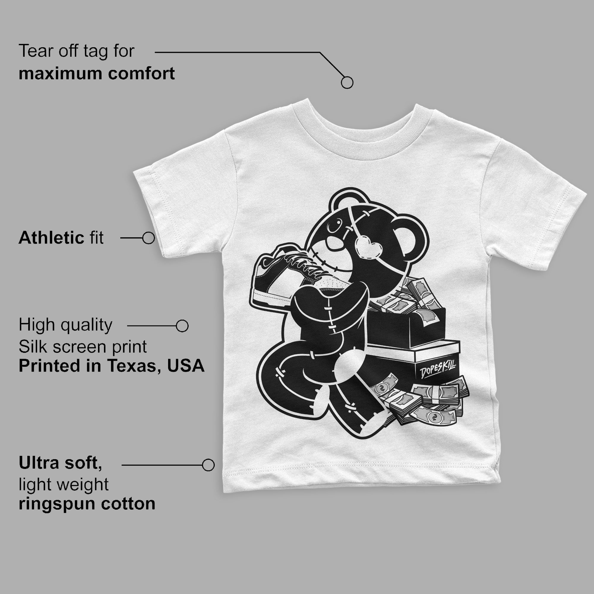Panda White Black Dunk Low superstreetwear Toddler Kids T-shirt Bear Steals Sneaker Graphic