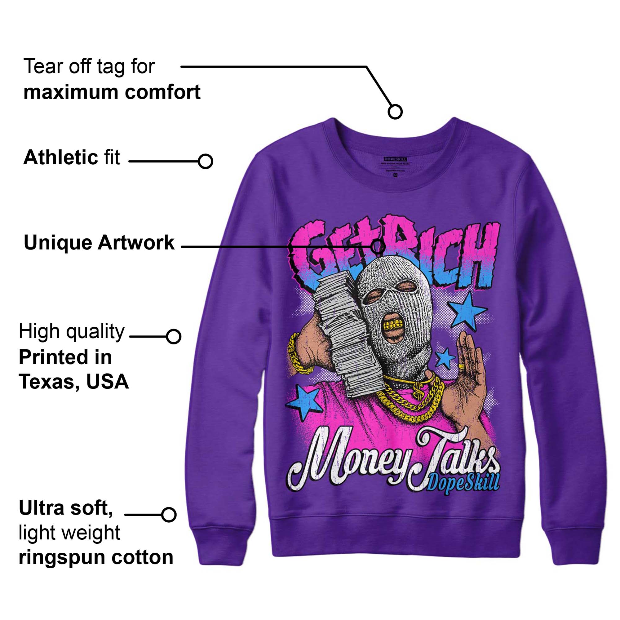 PURPLE Collection superstreetwear Purple Sweatshirt Get Rich Graphic