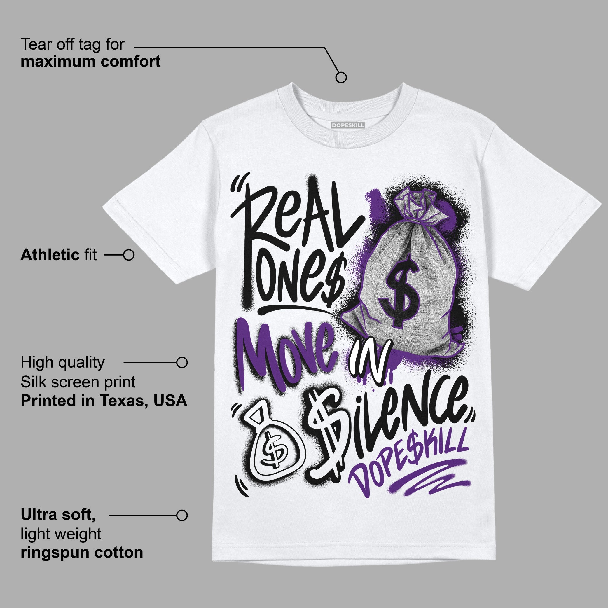 Field Purple 12s superstreetwear T-Shirt Real Ones Move In Silence Graphic