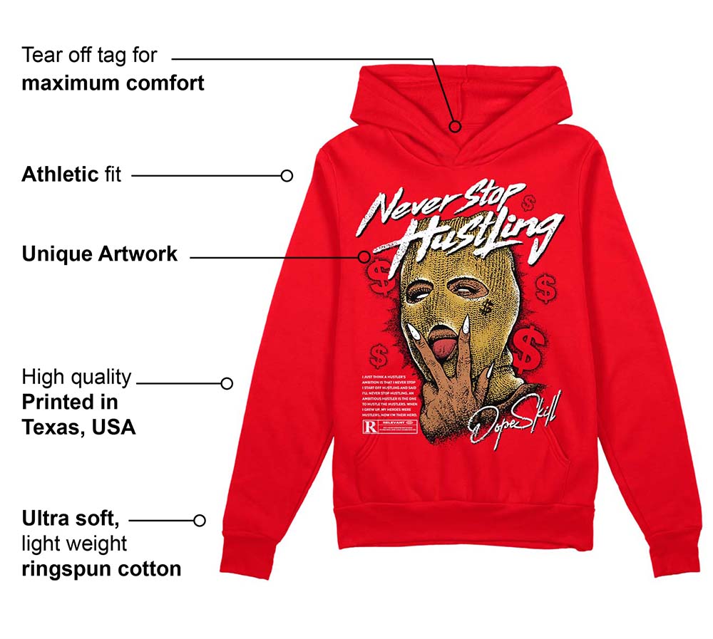 Red Thunder 4s superstreetwear Red Hoodie Sweatshirt Never Stop Hustling Graphic