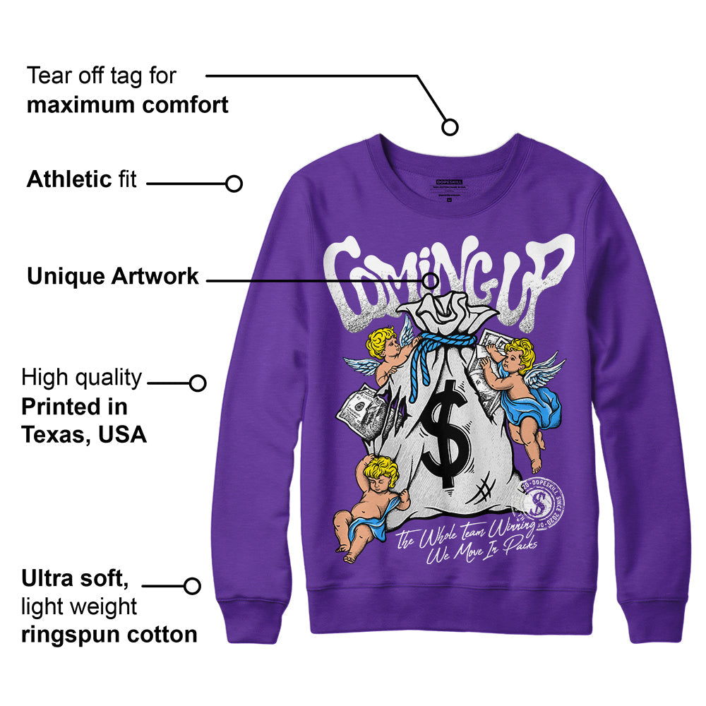 PURPLE Collection superstreetwear Purple Sweatshirt Money Bag Coming Up Graphic