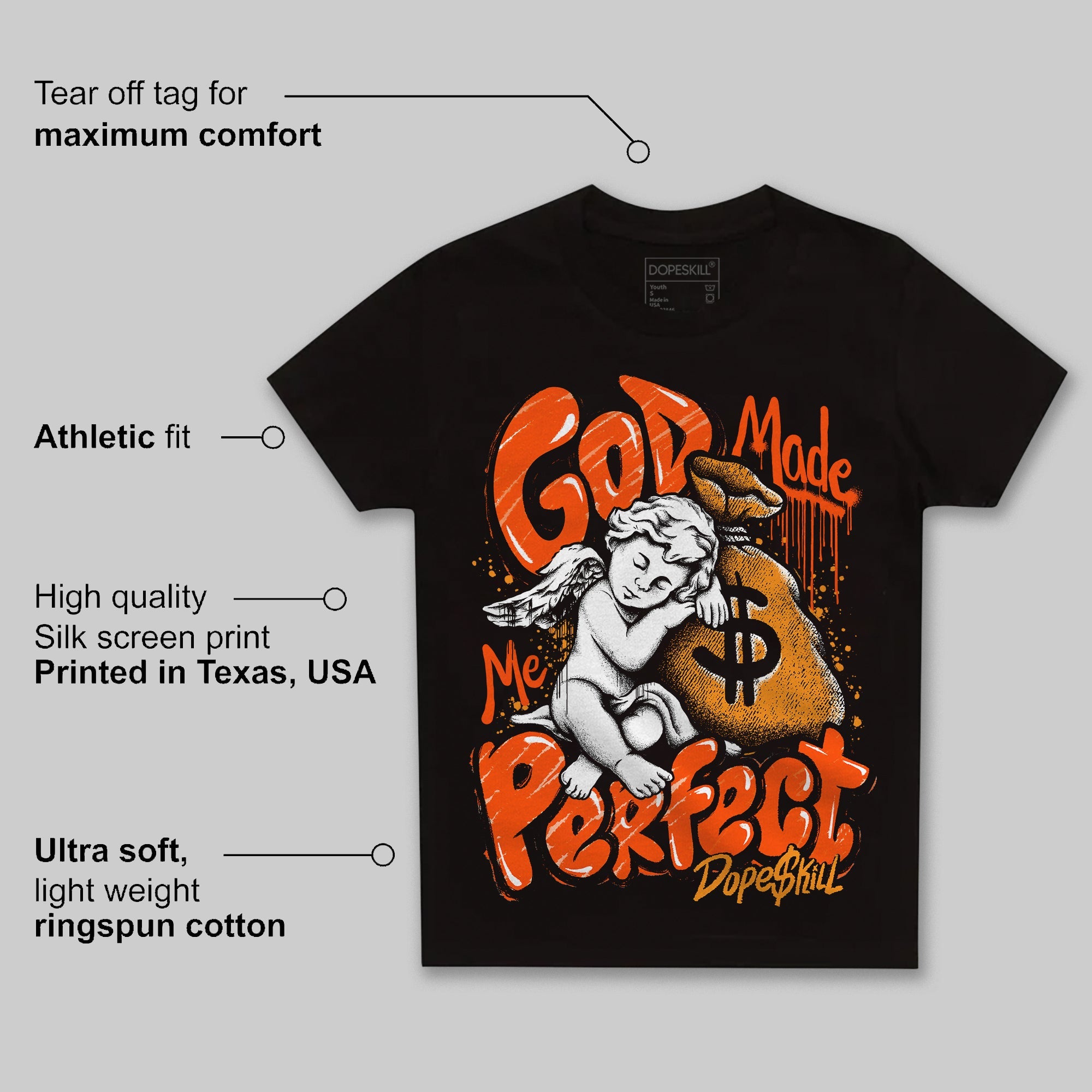 Brilliant Orange 12s superstreetwear Toddler Kids T-shirt God Made Me Perfect Graphic