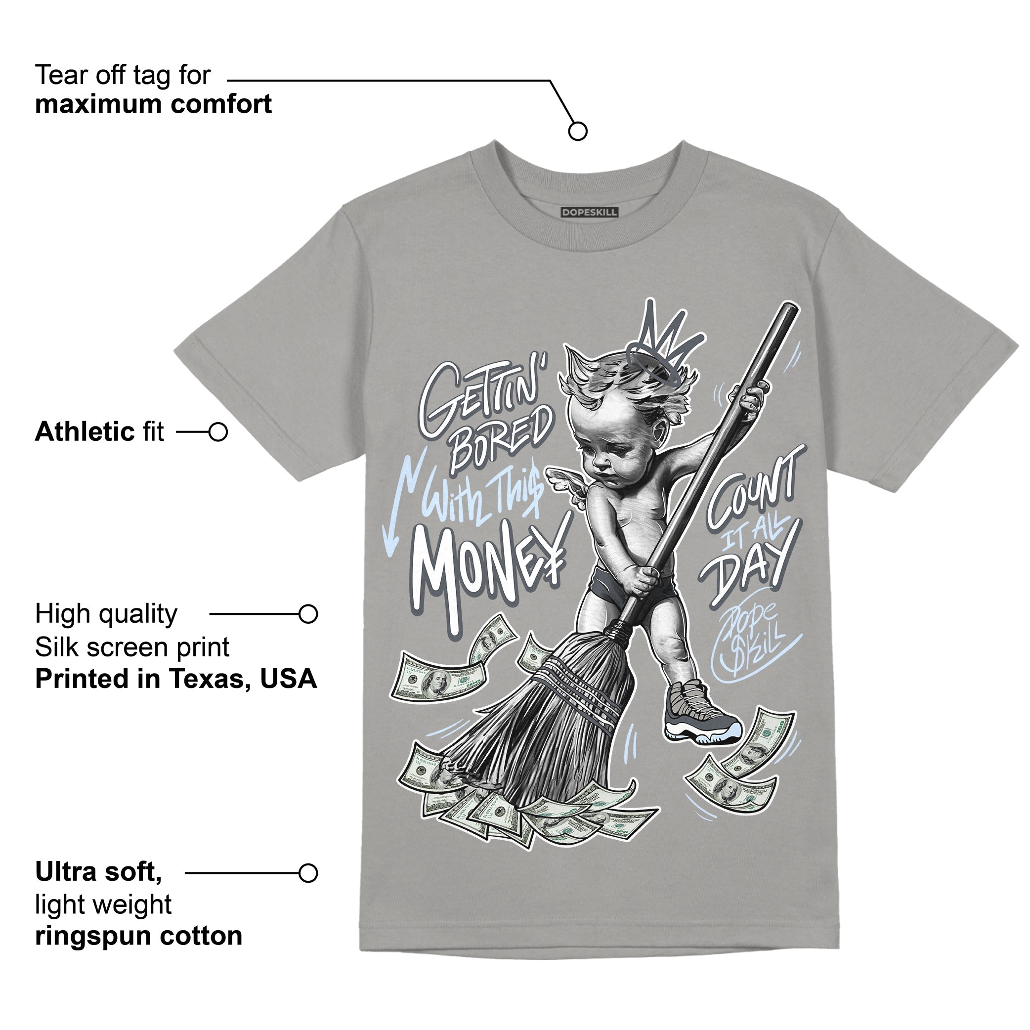 AJ 11 Cool Grey superstreetwear Grey T-shirt Gettin Bored With This Money Graphic