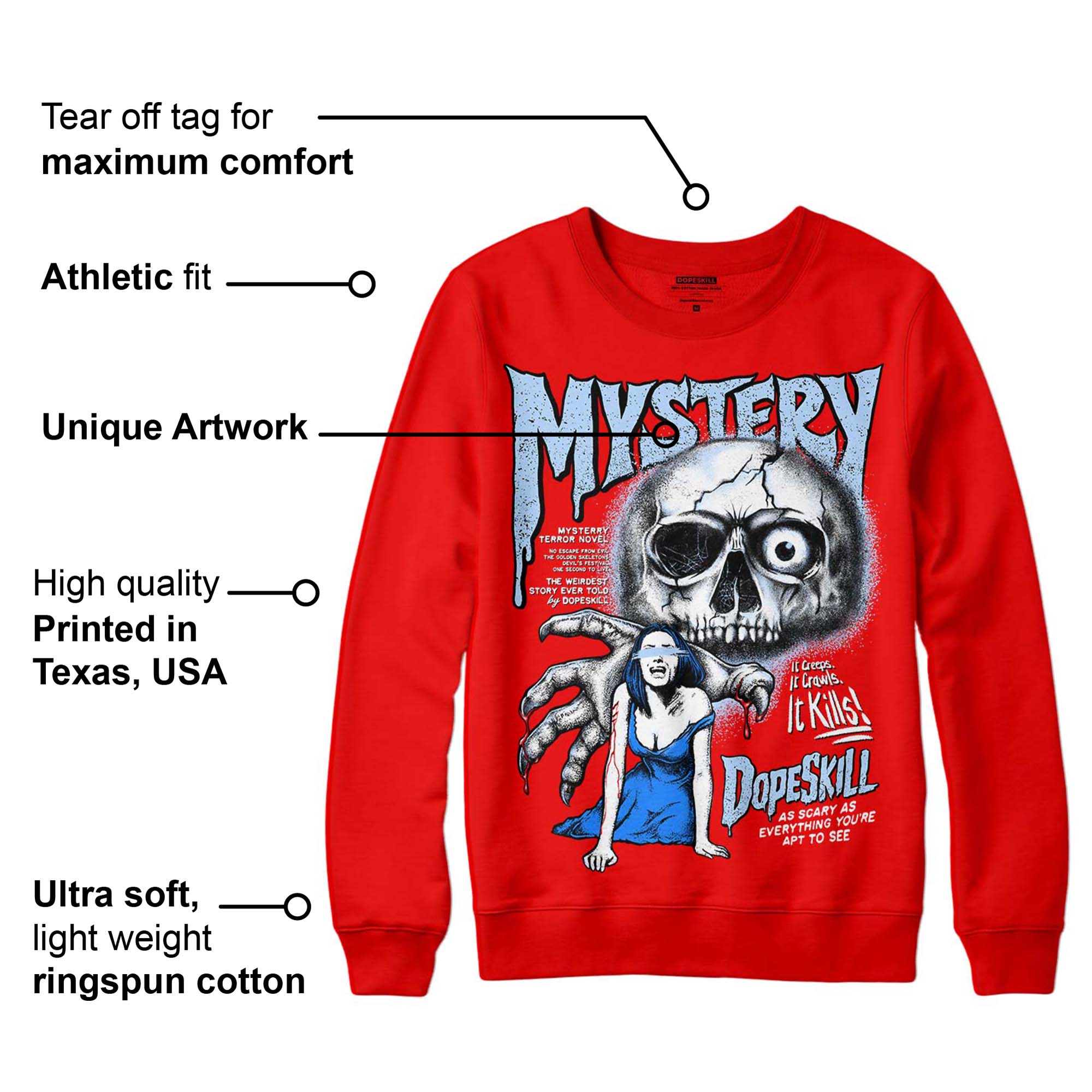 Cherry 11s superstreetwear Varsity Red Sweatshirt Mystery Ghostly Grasp Graphic