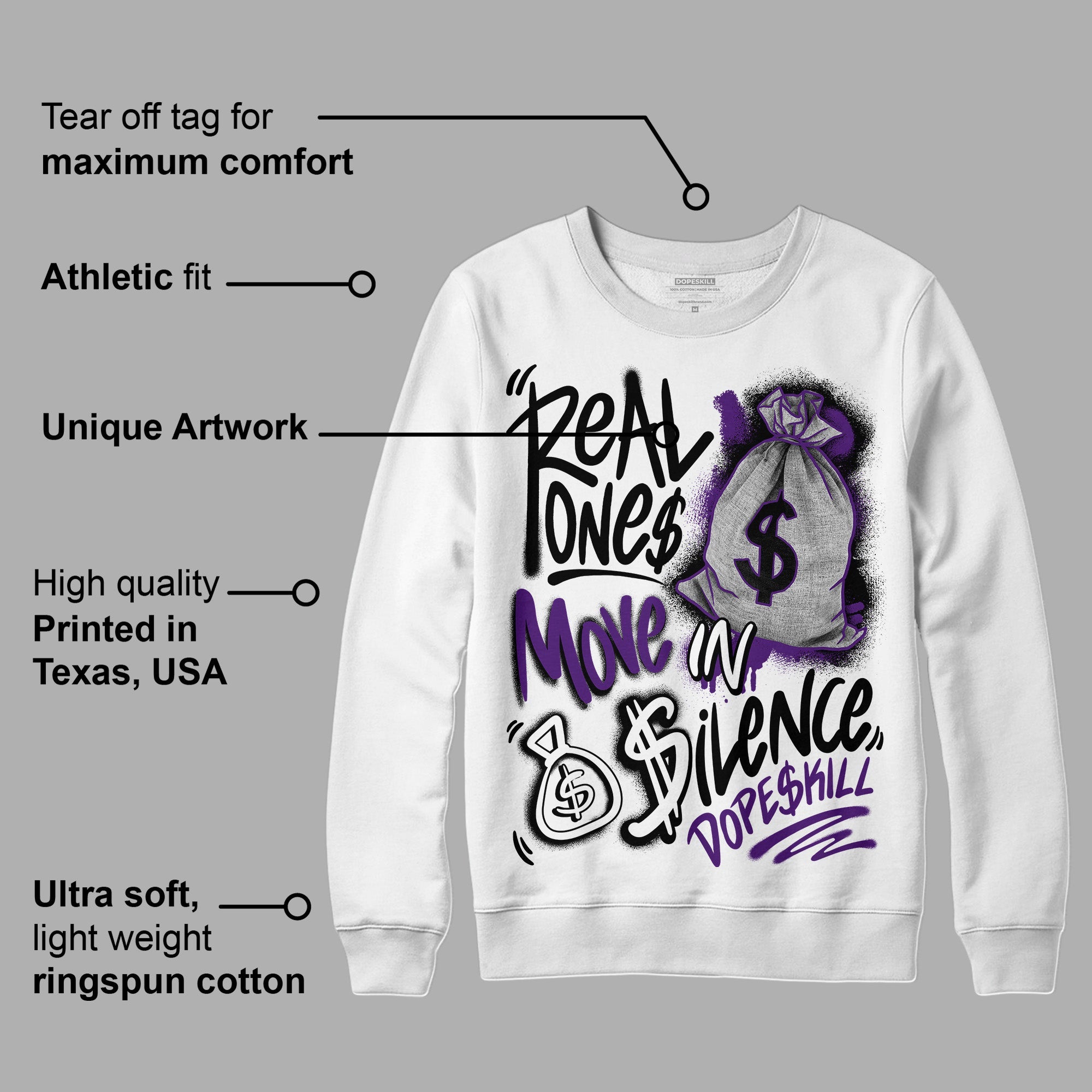 Field Purple 12s superstreetwear Sweatshirt Real Ones Move In Silence Graphic