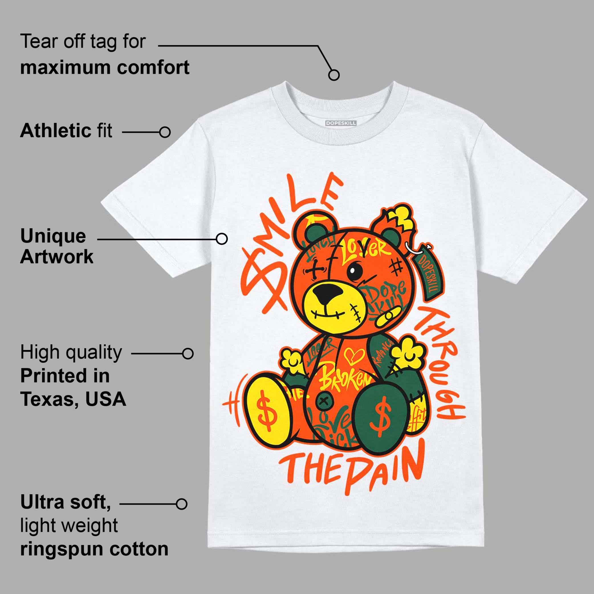 Dunk Low Team Dark Green Orange superstreetwear T-Shirt Smile Through The Pain Graphic
