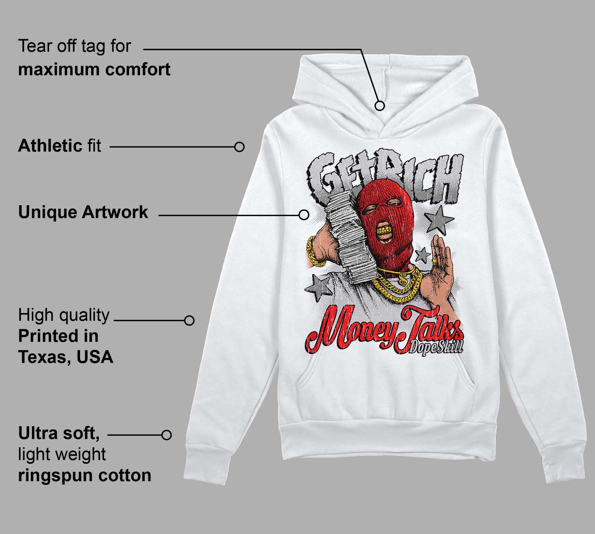 Grey Collection superstreetwear Hoodie Sweatshirt Get Rich Graphic