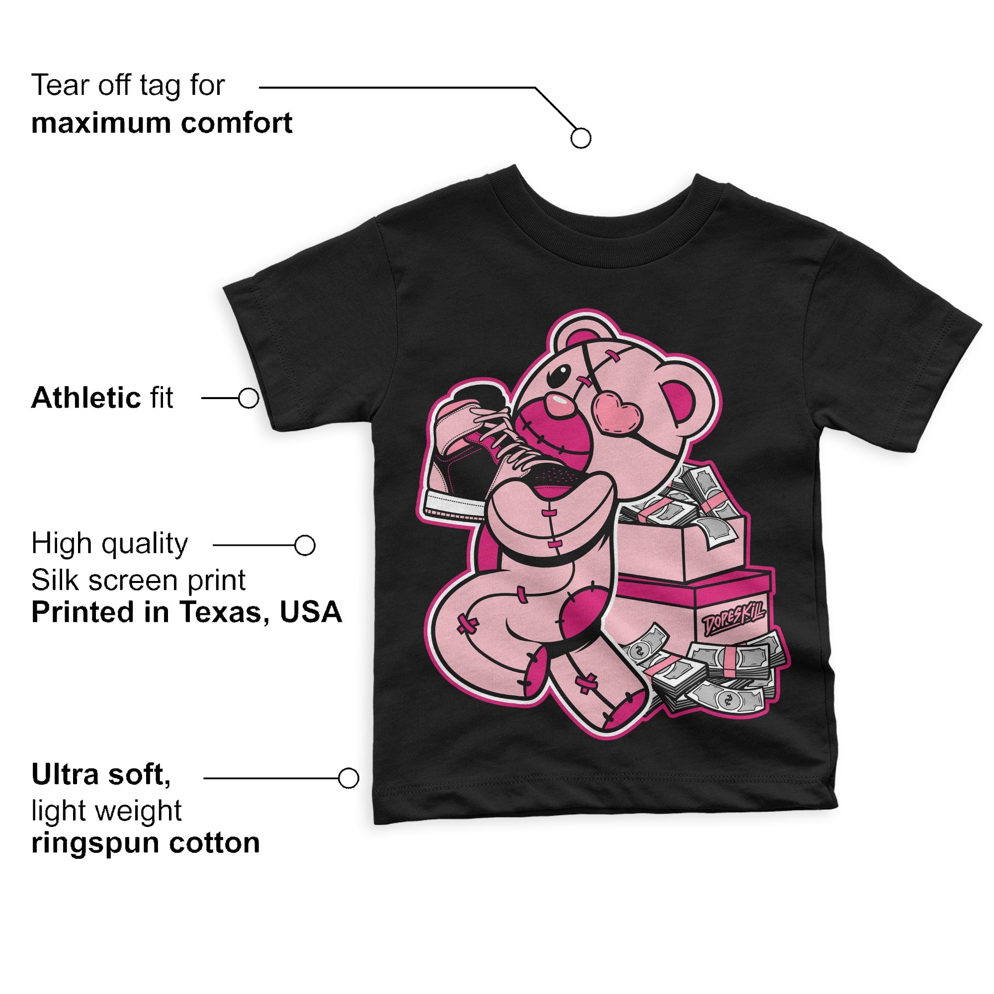 Coral Chalk 1s Mid superstreetwear Toddler Kids T-shirt Bear Steals Sneaker Graphic