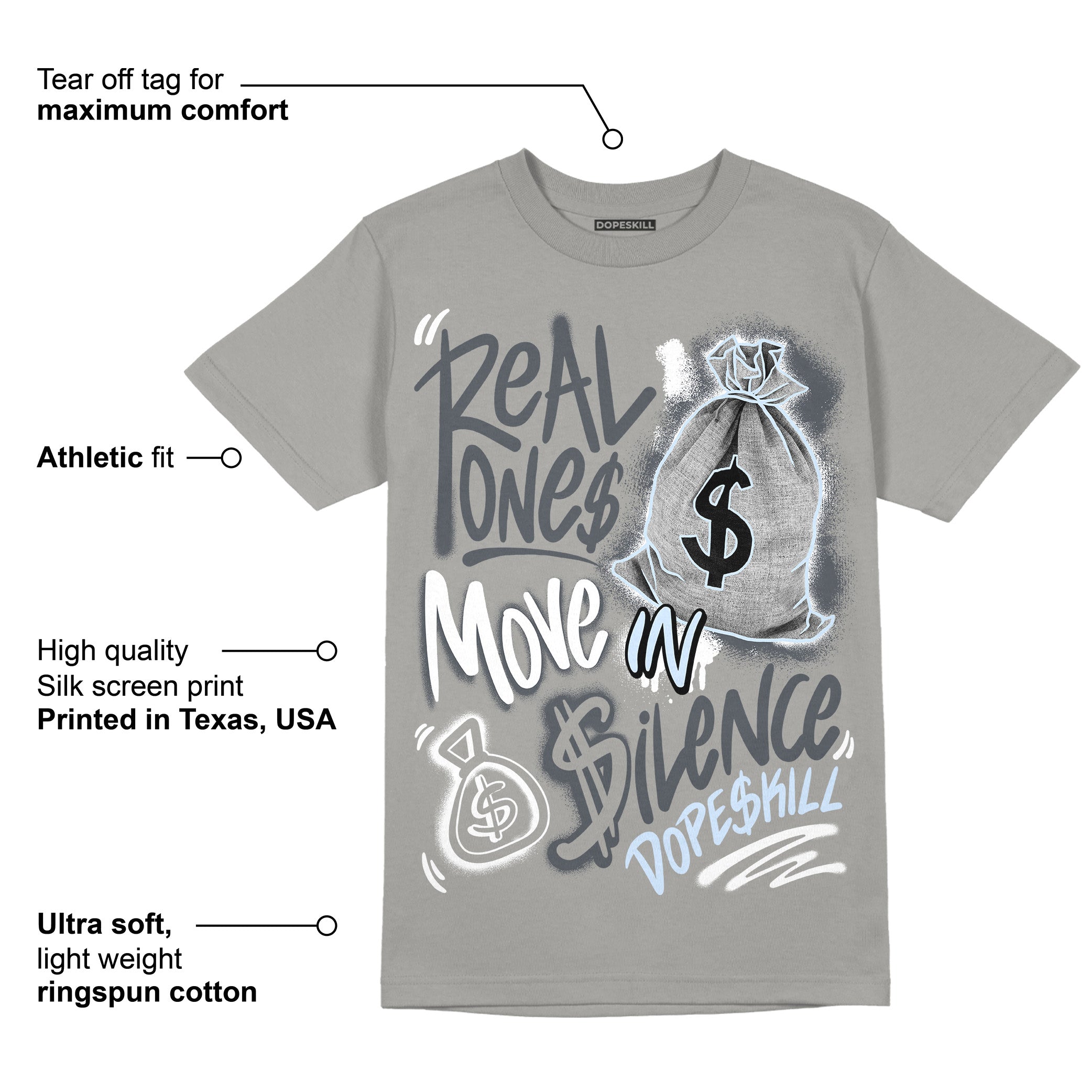 AJ 11 Cool Grey superstreetwear Grey T-shirt Real Ones Move In Silence Graphic