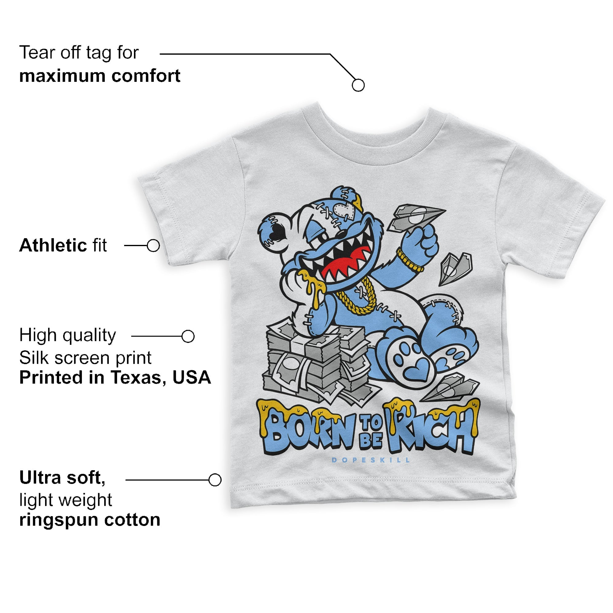 Powder Blue 9s superstreetwear Toddler Kids T-shirt Born To Be Rich Graphic
