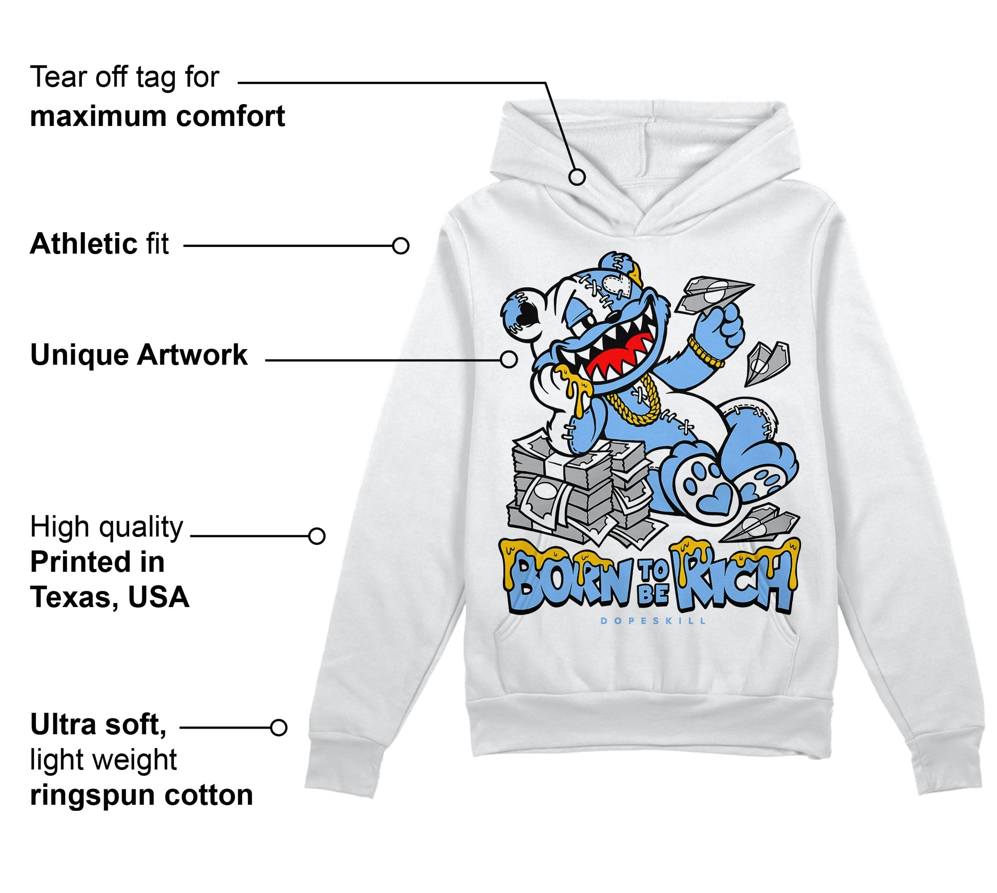 Powder Blue 9s superstreetwear Hoodie Sweatshirt Born To Be Rich Graphic