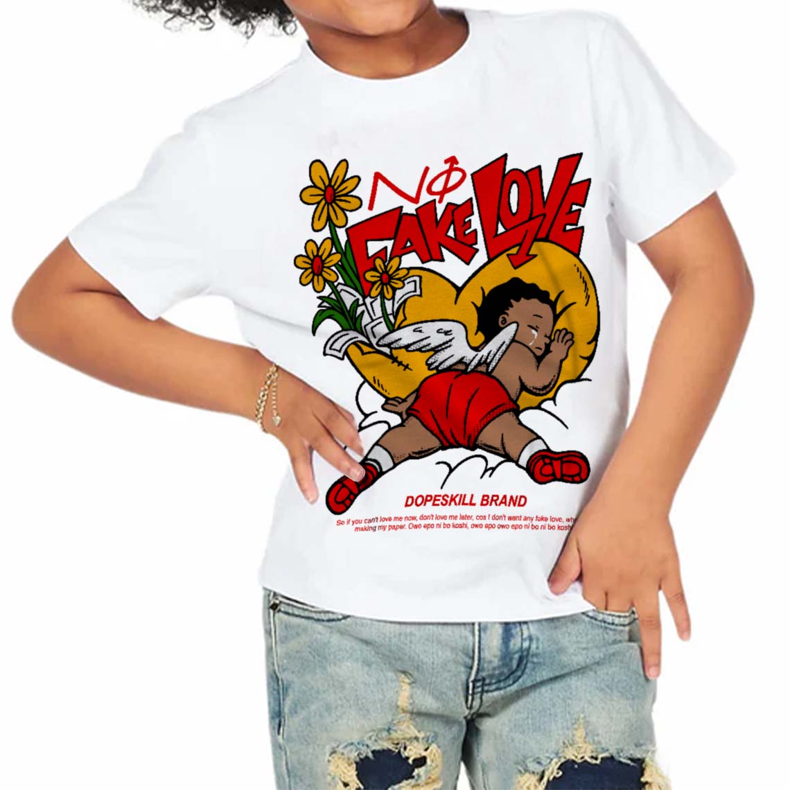 Red Collection superstreetwear Toddler Kids T-shirt No Fake Love Graphic