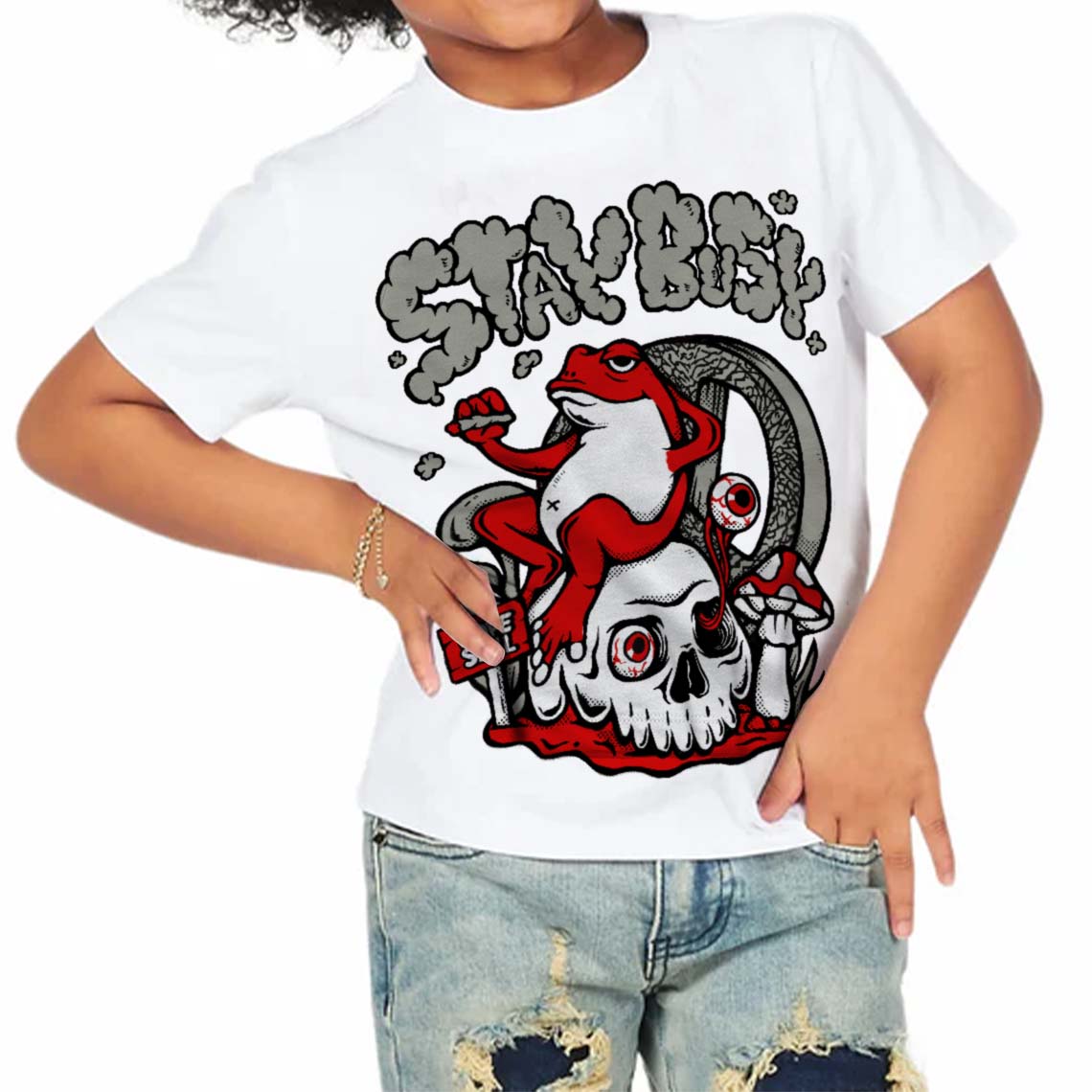 Fire Red 3s superstreetwear Toddler Kids T-shirt Stay Busy Graphic