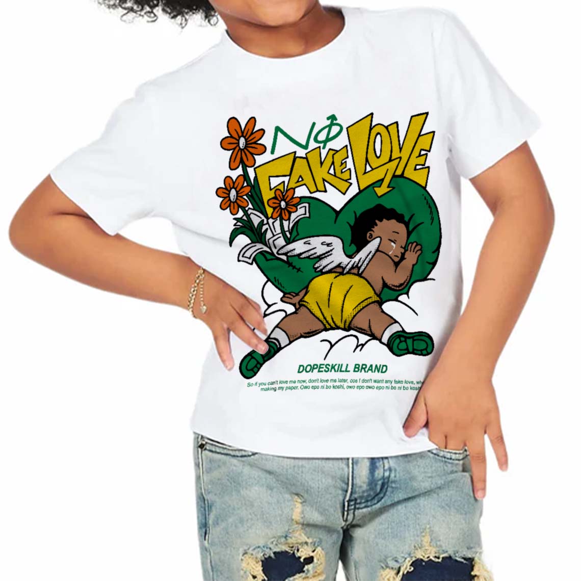 Green Collection superstreetwear Toddler Kids T-shirt No Fake Love Graphic