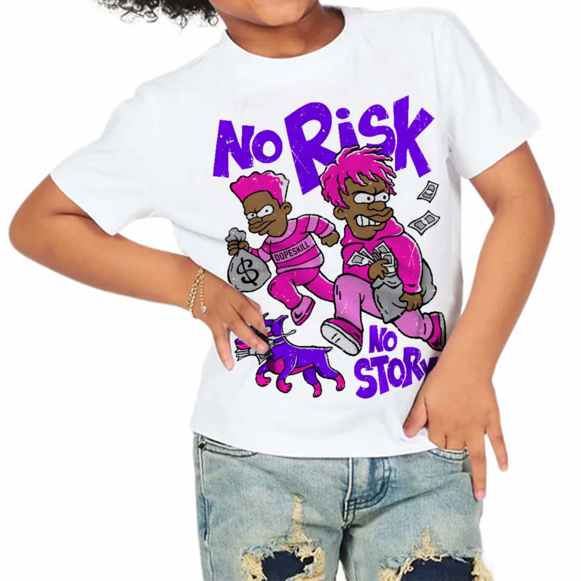 Dunk Active Fuchsia superstreetwear Toddler Kids T-shirt No Risk No Story Graphic