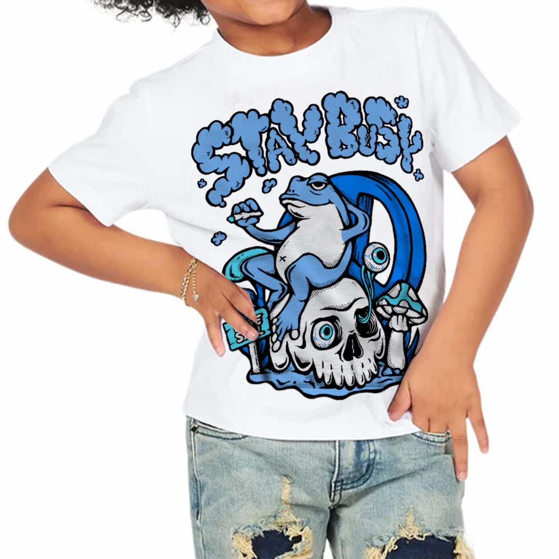 Powder Blue 9s superstreetwear Toddler Kids T-shirt Stay Busy Graphic