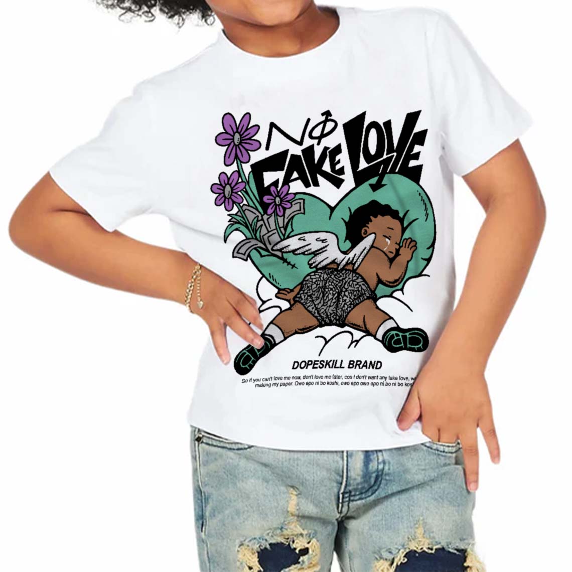 Green Glow 3s superstreetwear Toddler Kids T-shirt No Fake Love Graphic