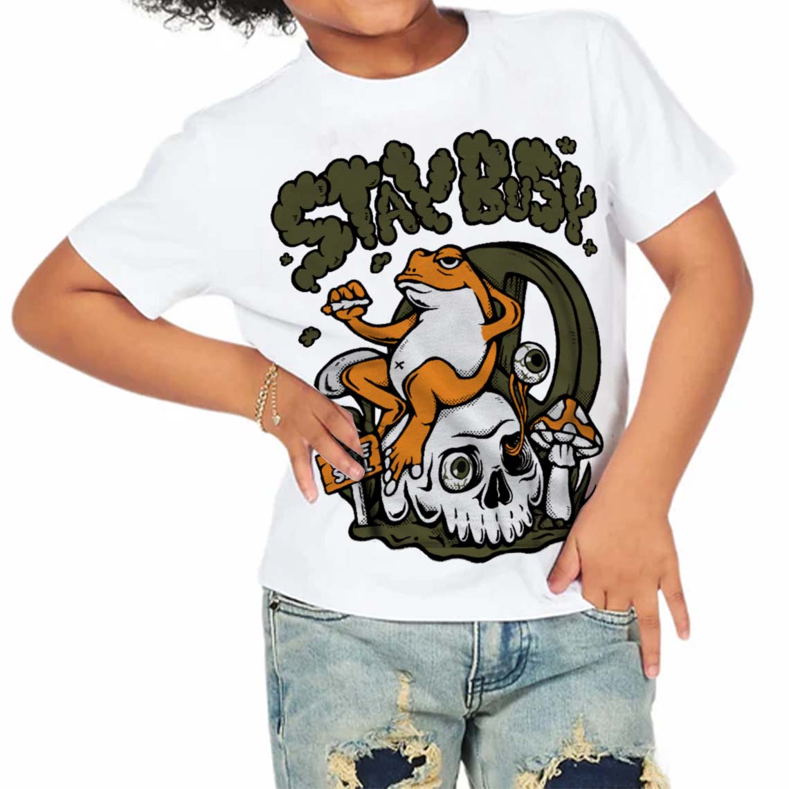 Olive 5s superstreetwear Toddler Kids T-shirt Stay Busy Graphic
