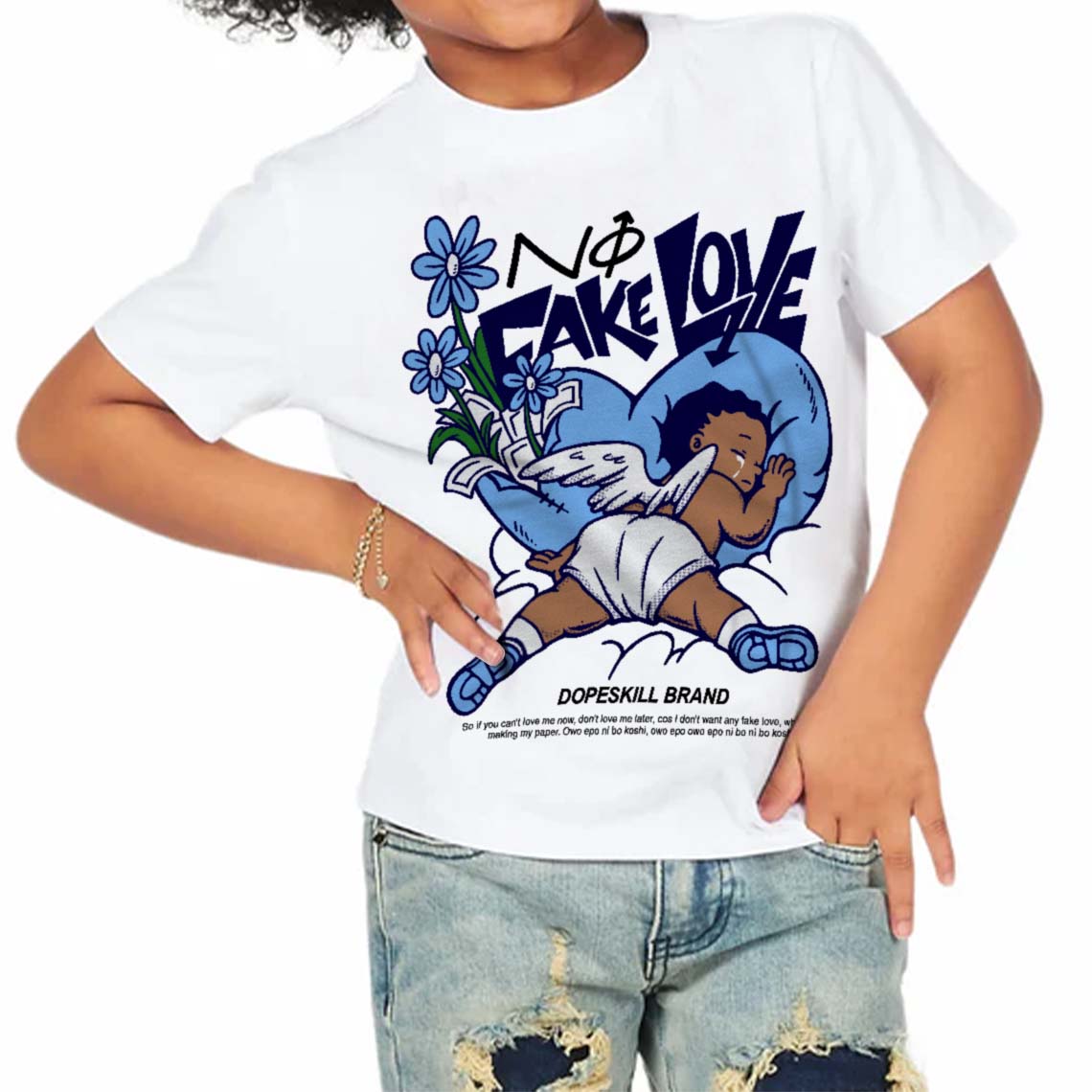 Powder Blue 9s superstreetwear Toddler Kids T-shirt No Fake Love Graphic