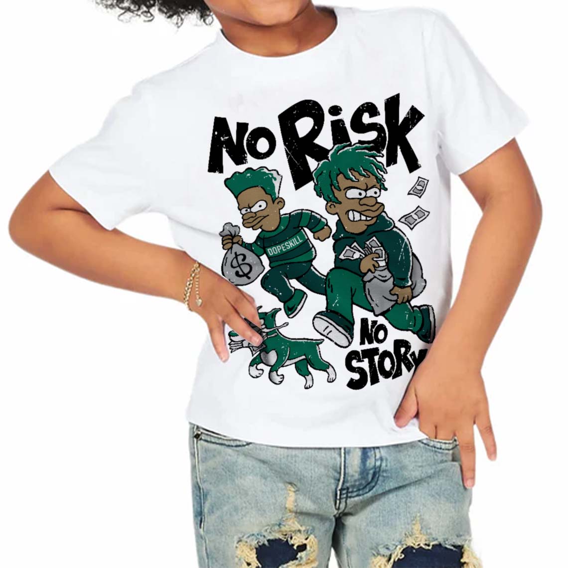 Oxidized Green 4s superstreetwear Toddler Kids T-shirt No Risk No Story Graphic