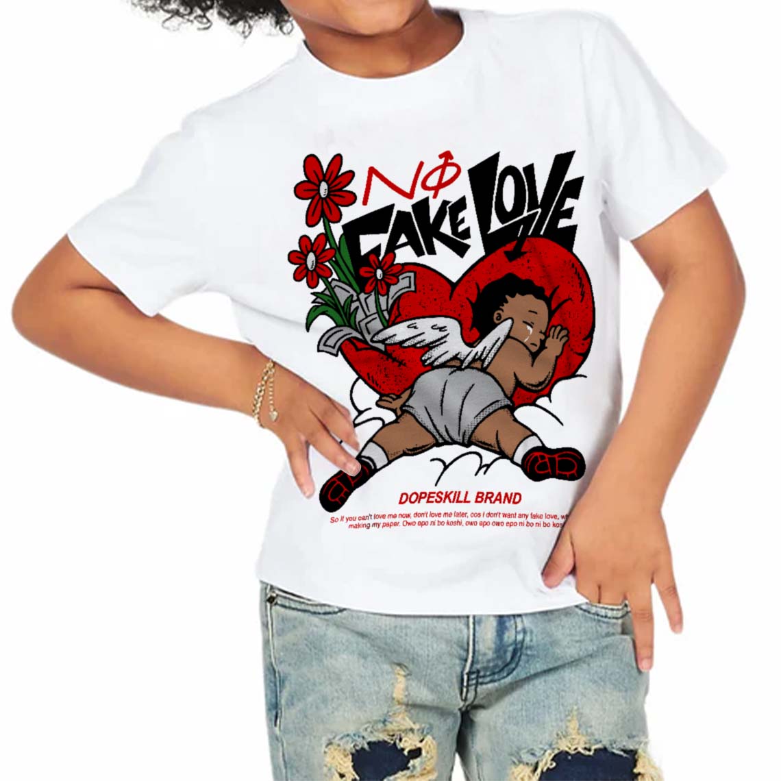 Red Cement 4S superstreetwear Toddler Kids T-shirt No Fake Love Graphic