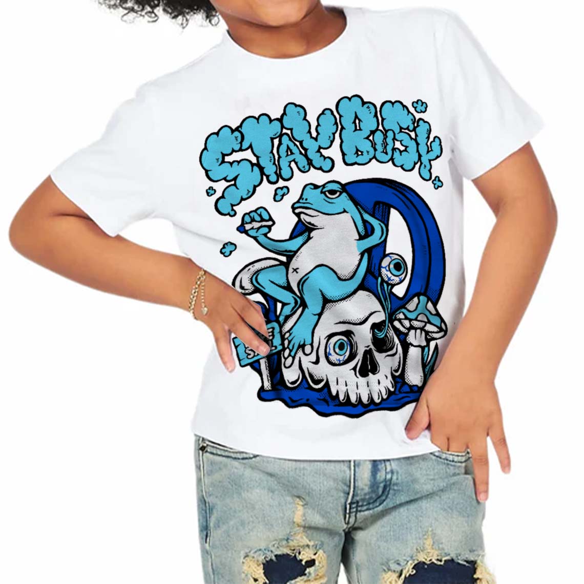 Military Blue 4s superstreetwear Toddler Kids T-shirt Stay Busy Graphic