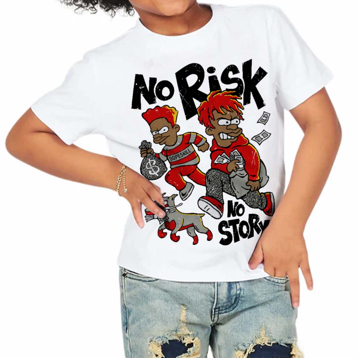 Fire Red 3s superstreetwear Toddler Kids T-shirt No Risk No Story Graphic