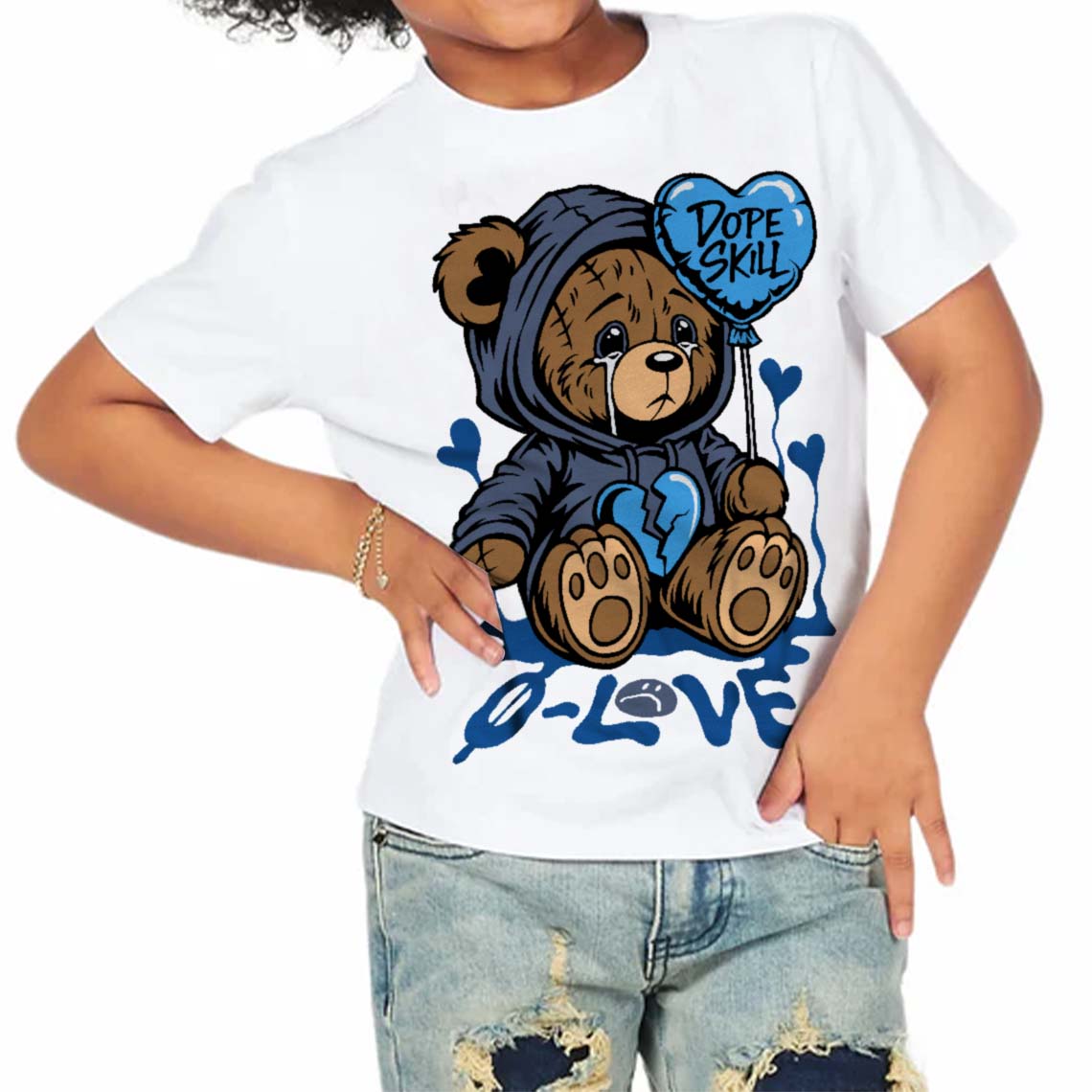 Diffused Blue 11s superstreetwear Toddler Kids T-shirt Broken Bear Graphic