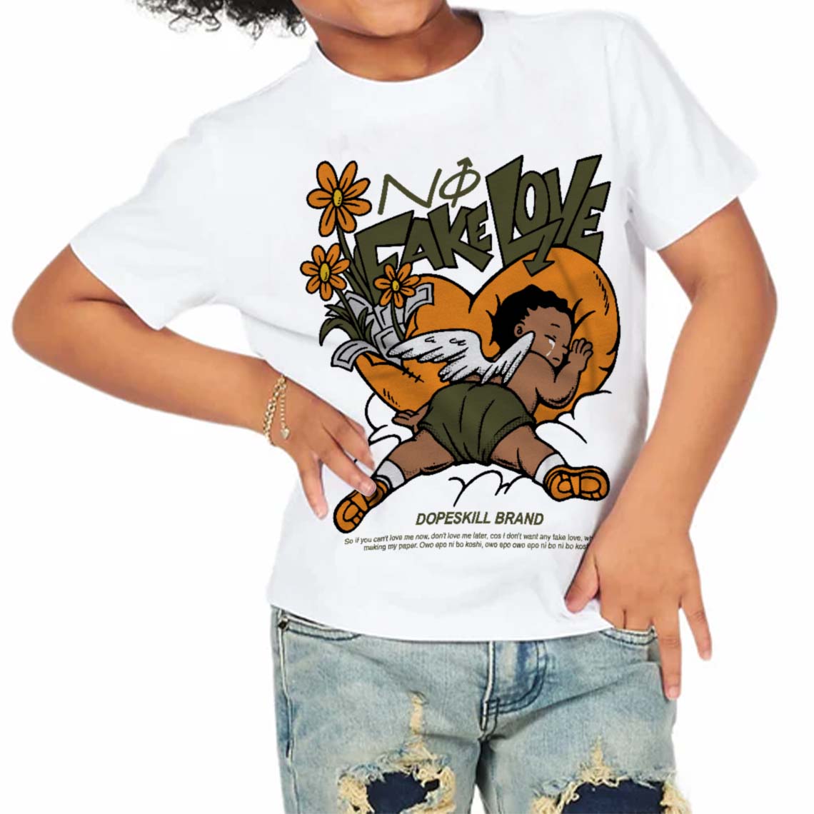 Olive 5s superstreetwear Toddler Kids T-shirt No Fake Love Graphic