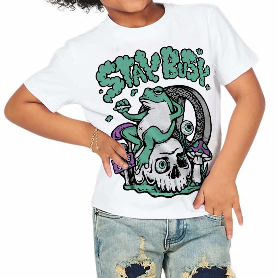 Green Glow 3s superstreetwear Toddler Kids T-shirt Stay Busy Graphic