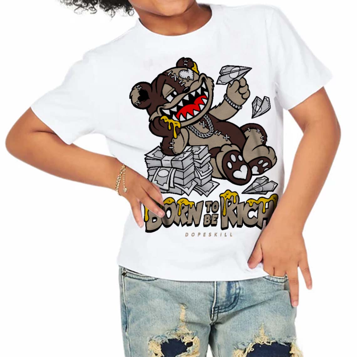 Latte 1s superstreetwear Toddler Kids T-shirt Born To Be Rich Graphic