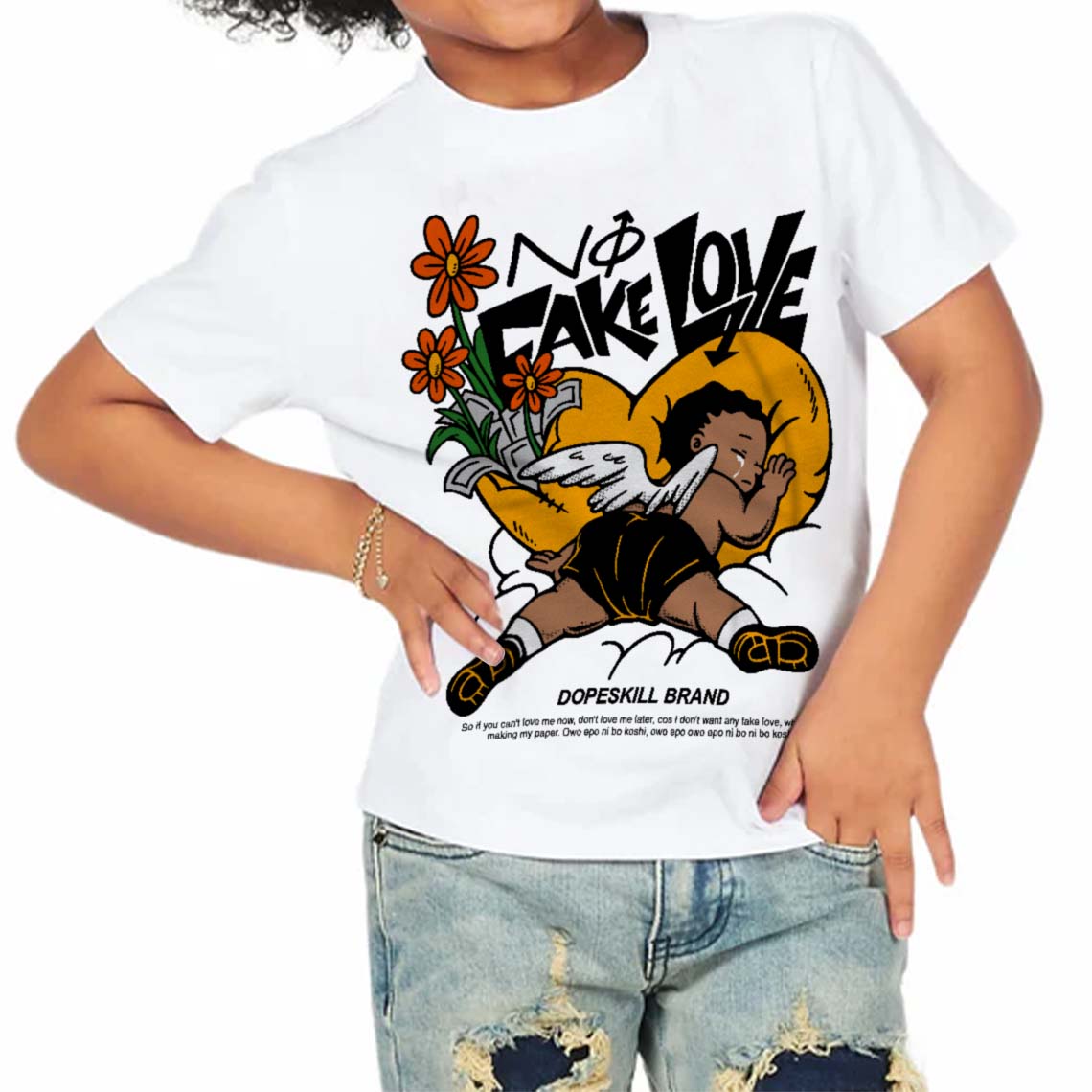 Black Taxi 12s superstreetwear Toddler Kids T-shirt No Fake Love Graphic