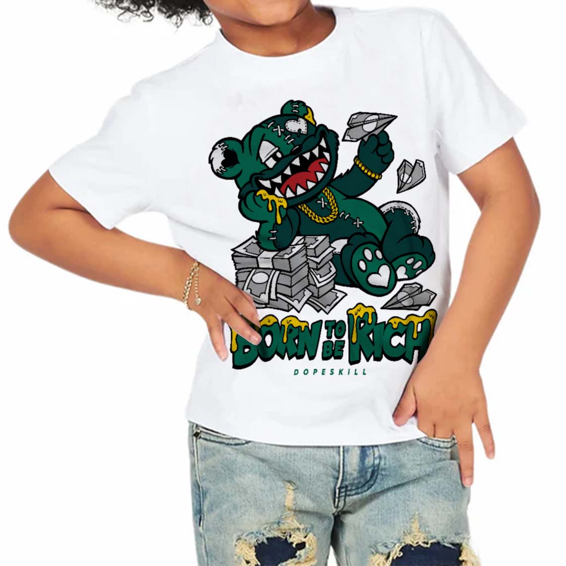Oxidized Green 4s superstreetwear Toddler Kids T-shirt Born To Be Rich Graphic