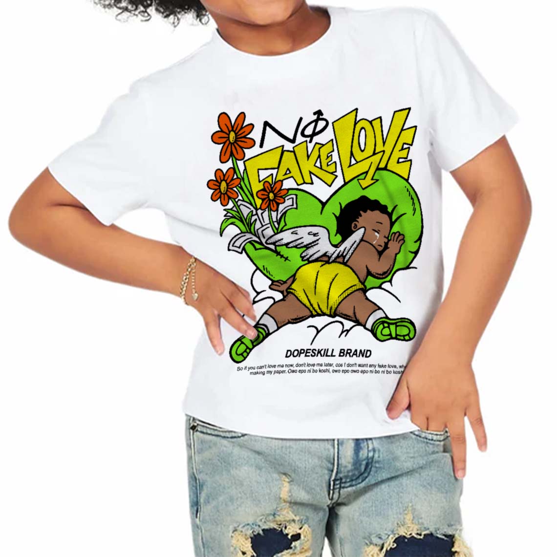 Neon Green Collection superstreetwear Toddler Kids T-shirt No Fake Love Graphic