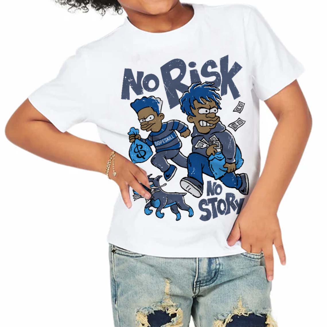 Diffused Blue 11s superstreetwear Toddler Kids T-shirt No Risk No Story Graphic