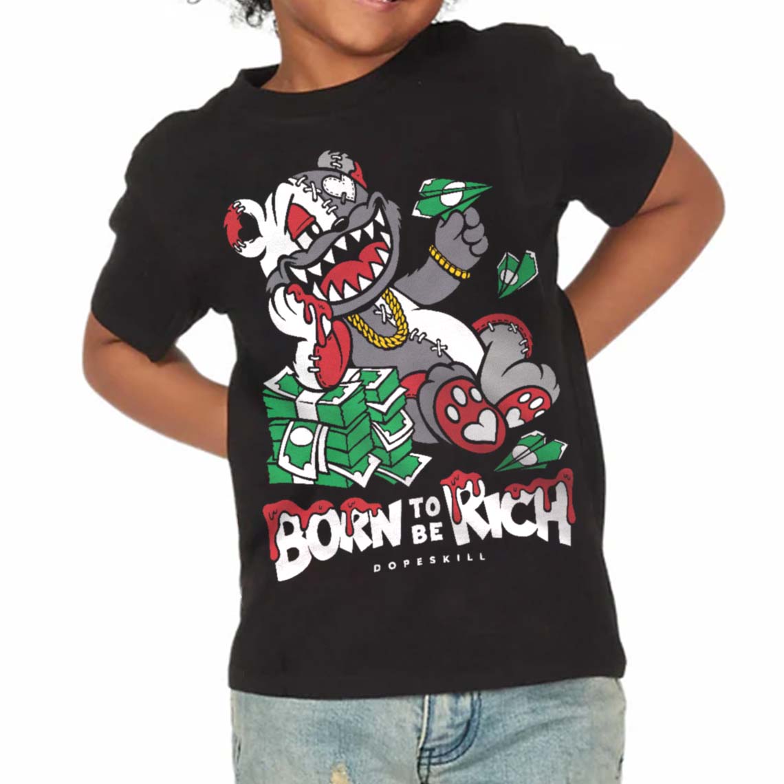 Cement Grey 3s superstreetwear Toddler Kids T-shirt Born To Be Rich Graphic