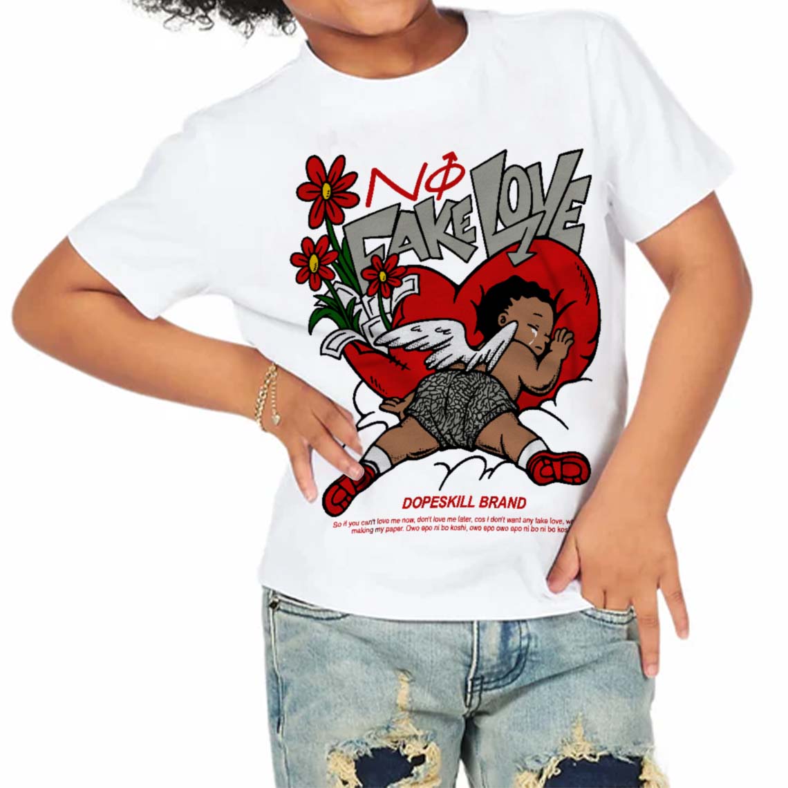 Fire Red 3s superstreetwear Toddler Kids T-shirt No Fake Love Graphic
