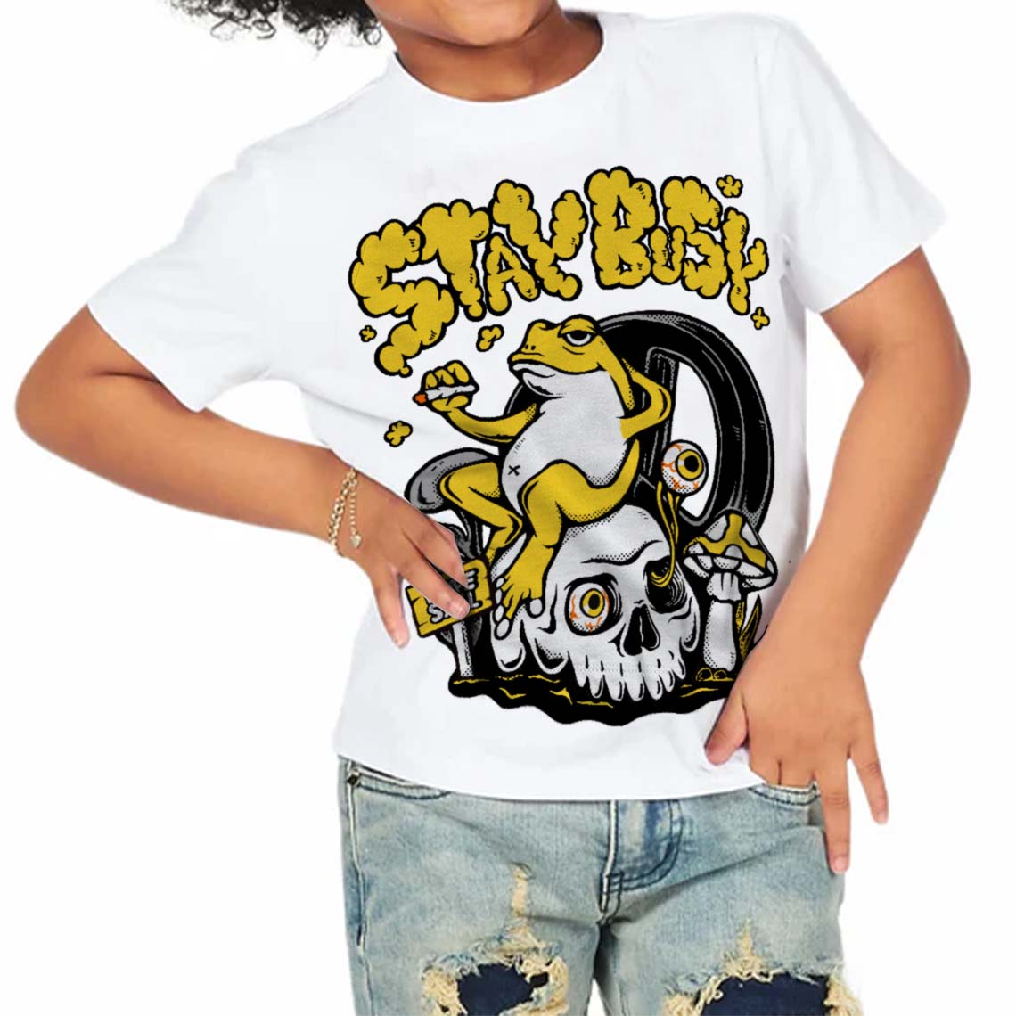 Black Tour Yellow AJ 4 Thunder superstreetwear Toddler Kids T-shirt Stay Busy Graphic