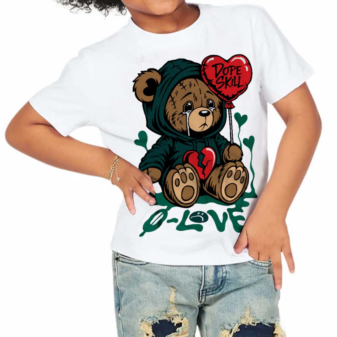 Oxidized Green 4s superstreetwear Toddler Kids T-shirt Broken Bear Graphic