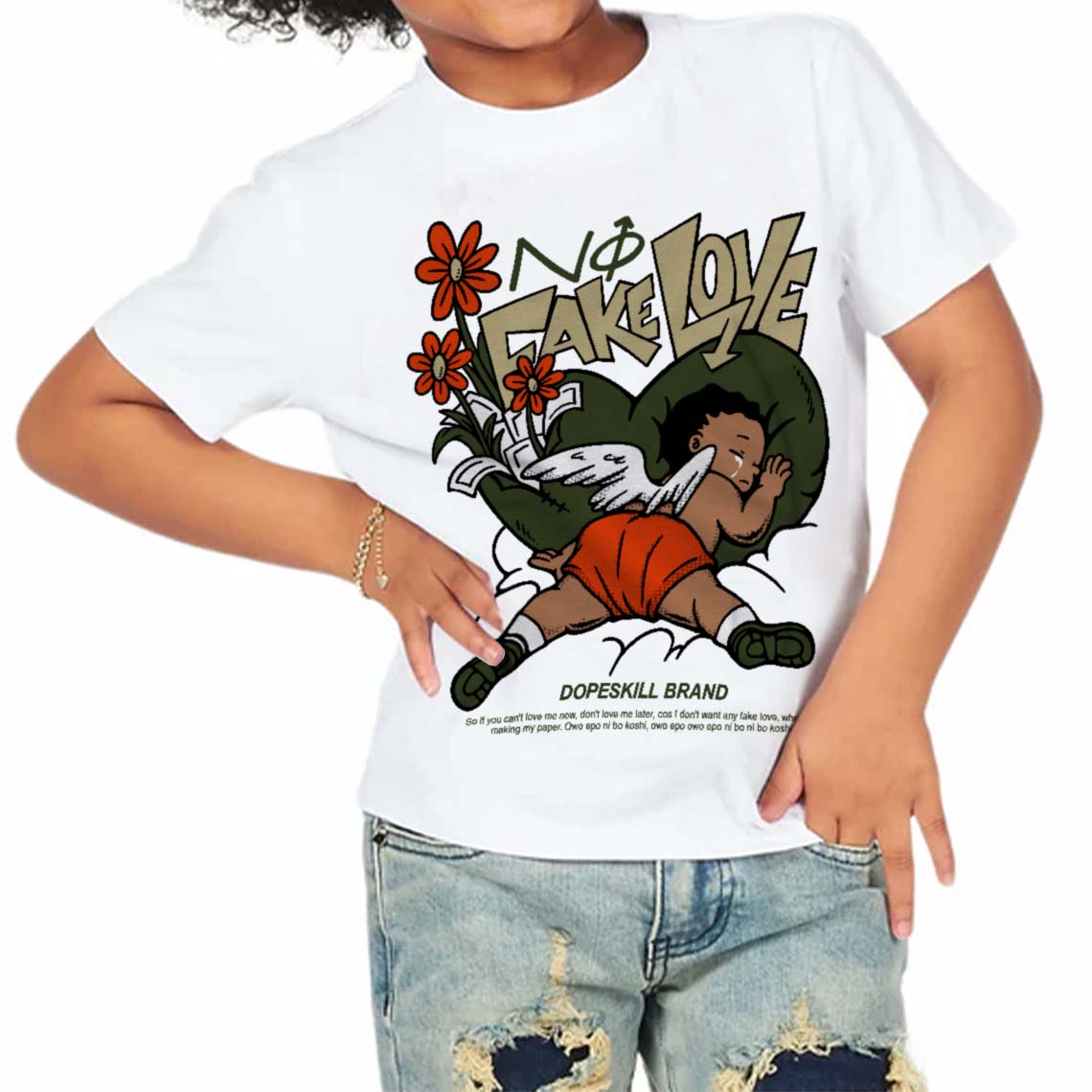 Olive Collection superstreetwear Toddler Kids T-shirt No Fake Love Graphic