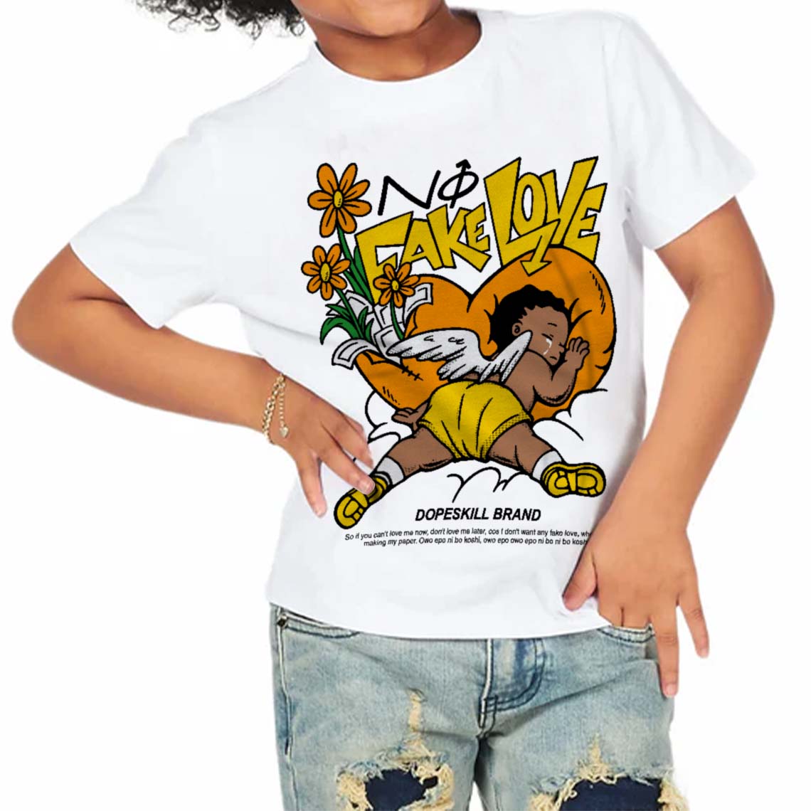 Yellow Ochre 6s superstreetwear Toddler Kids T-shirt No Fake Love Graphic