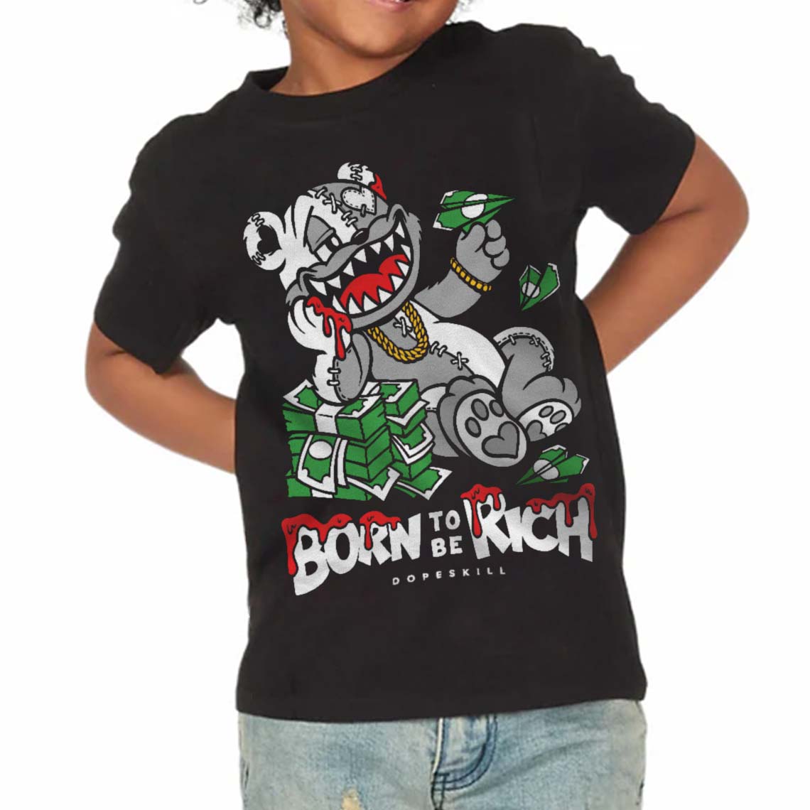 White Thunder 4s superstreetwear Toddler Kids T-shirt Born To Be Rich Graphic