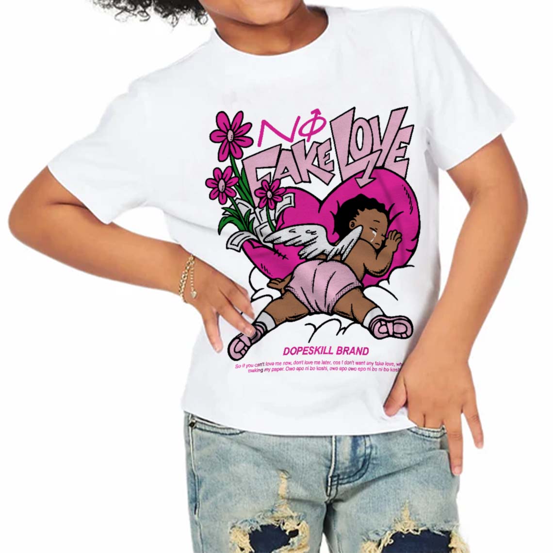 Triple Pink Dunk superstreetwear Toddler Kids T-shirt No Fake Love Graphic