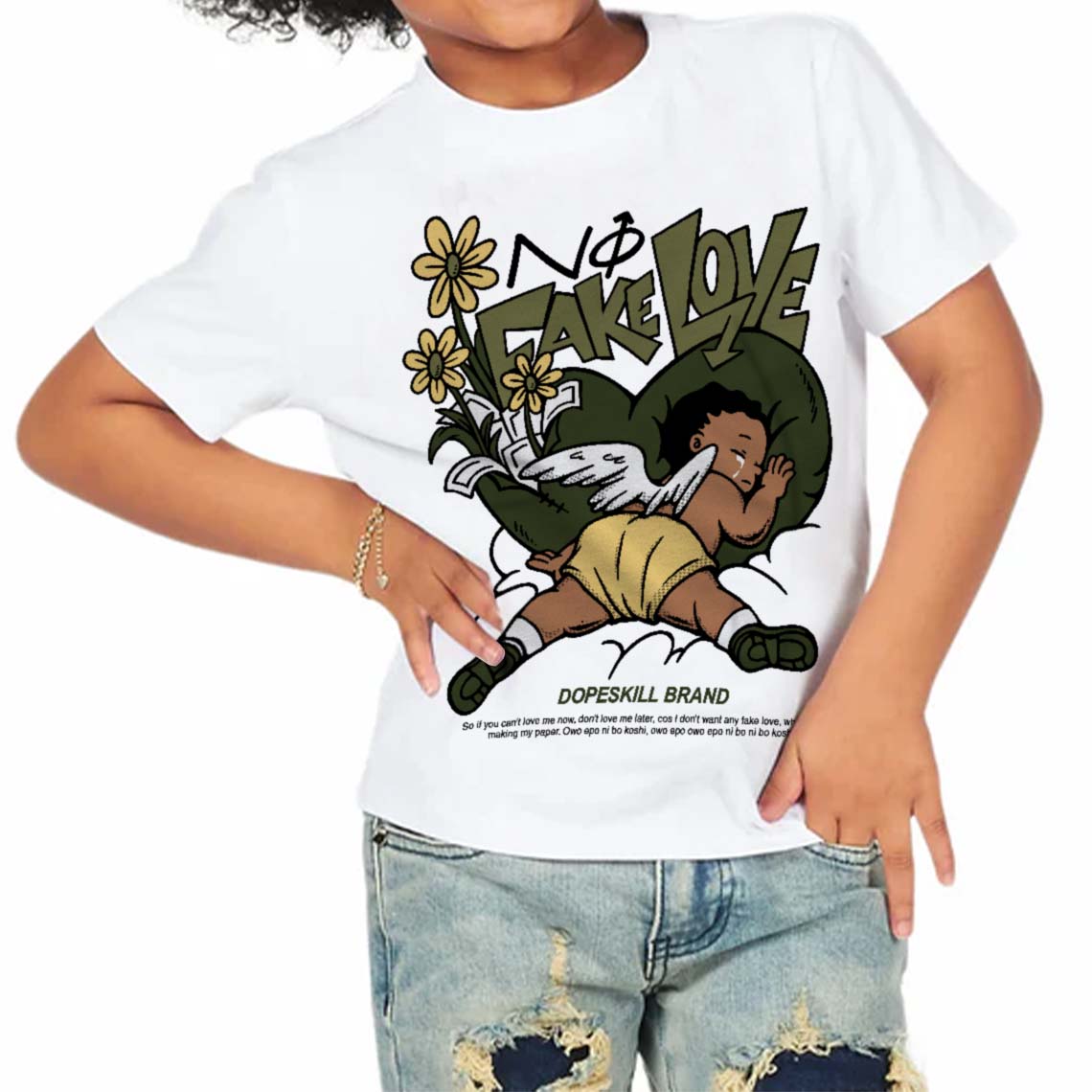 Craft Olive 4s superstreetwear Toddler Kids T-shirt No Fake Love Graphic