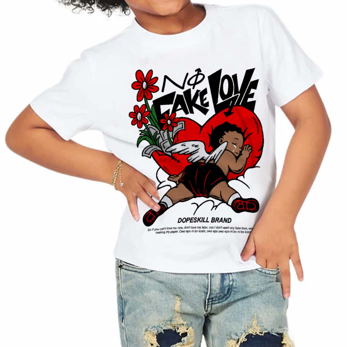 Black and White Collection superstreetwear Toddler Kids T-shirt No Fake Love Graphic